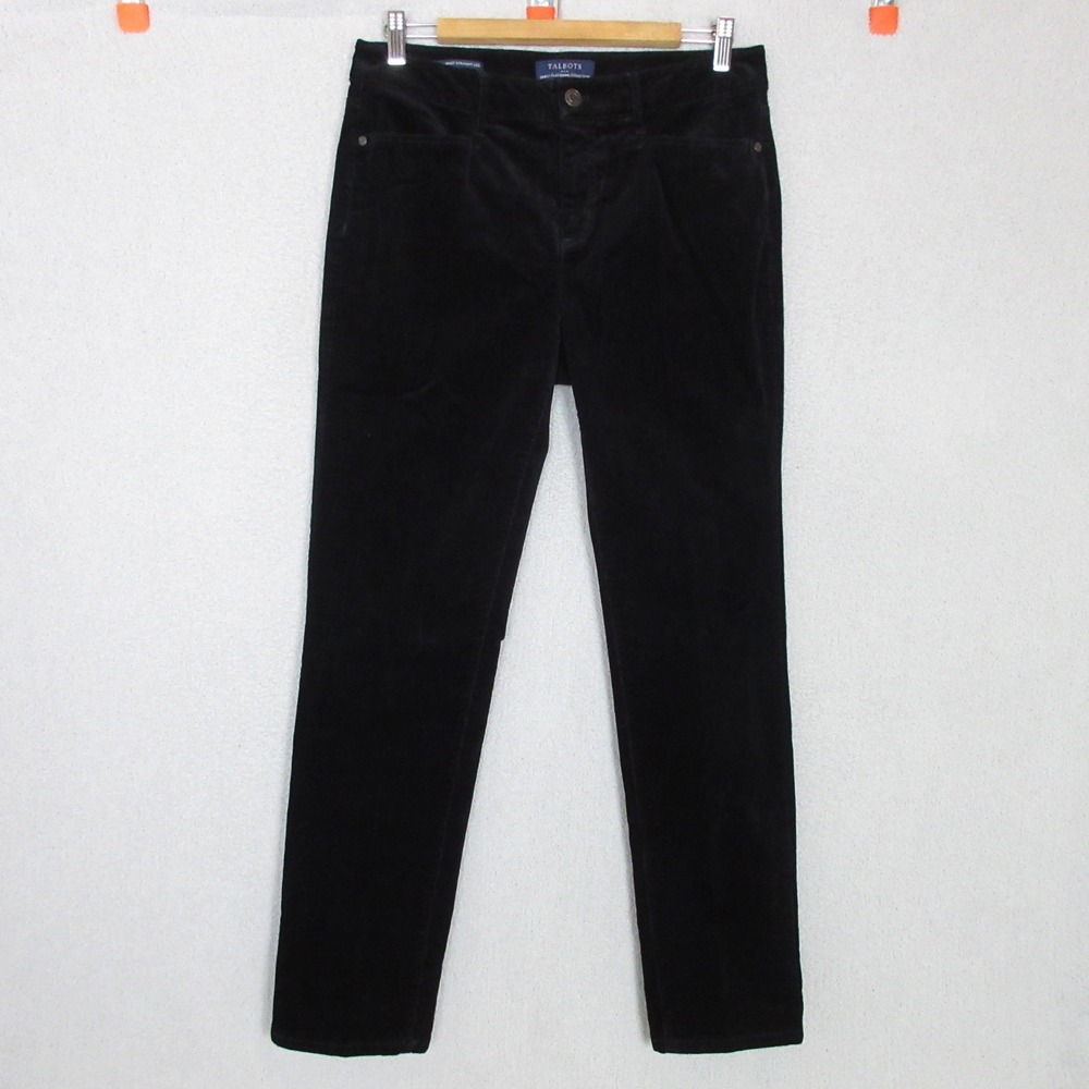 Talbots Corduroy Pants Womens 6 Black High Waist Straight Leg Simply Flattering